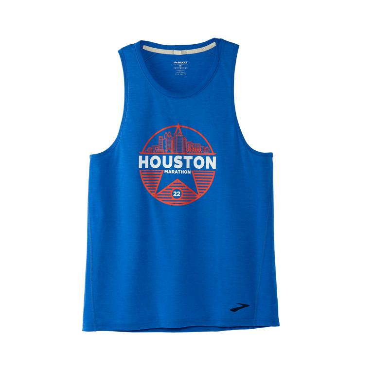 Brooks HOUSTON22 DISTANCE GRPHIC Running Tank Top Mens Outlet - Heather Bluetiful/26.2 Star (EVN6374
